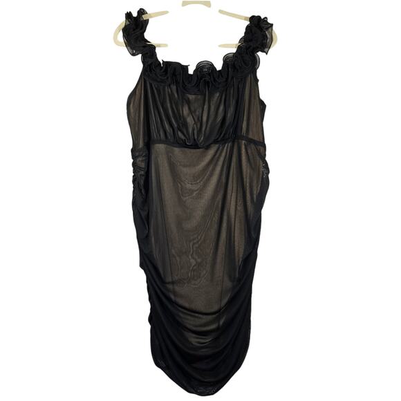 M Forever 21+ Black Sheer Mesh Ruffled Ruched Cocktail Dress Womens Plus Size 3X - Picture 1 of 12